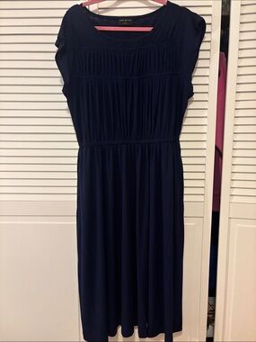 Lane Bryant Dark Navy Midi Dress with Pleated Bodice